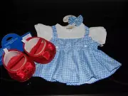 Build A Bear Costume - Wizard of Oz Dorothy Dress and Red Mary Jane Shoes w Bow
