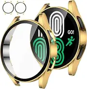 Tensea [2Pack] for Samsung Galaxy Watch FE 2024 & 5 2022 & 4 2021 Screen Protector Case 40mm Accessories, Protective Face Cover Built-in Tempered Glass Film Bumper Case (40mm, Gold)