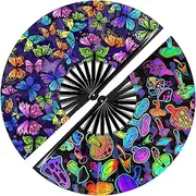 [soleim] 2 pcs Elegant Large Folding Hand Fan for Men and Women, Chinese/Japanese Style Nylon Cloth Festival Dance Gift Craft Fan,Summer Rave Fans Hand Folding Fans