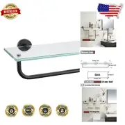 Elegant Wall-Mounted Bathroom Glass Shelf with 29-Inch Towel Bar - Matte Black