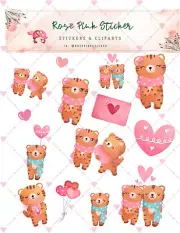 Cute Tiger Valentine Stickers, Scrapbook Stickers Sheet Valentiger