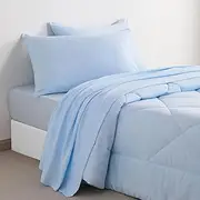 FLXXIE 5 Pieces Toddler Bedding Set, Soft and Breathable Microfiber Crib Sheet Set, Includes Quilted Comforter, Flat Top Sheet, Fitted Sheet, Envelope Pillow Case for Boys and Girls, Aqua