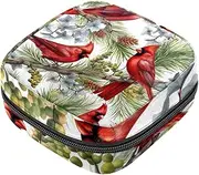 Period Bag,Sanitary Napkin Storage Bag,Watercolor Christmas Bird Floral,Tampon Bag for Purse