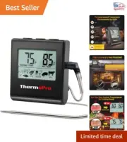 Fast Reading Digital Meat Thermometer with Timer for Cooking & Grilling - Black