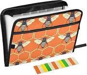 Quteprint 13 Pockets Expanding File Folder with Zipper Closure, Cartoon Bees Honeycomb Accordion File Folder with Sticky Labels, Letter Size A4 Papers Expandable File Document Organizer