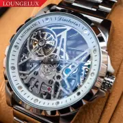 Mens Automatic Mechanical Watch - Silver White Dial Stainless Steel Metal Strap