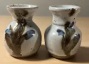 Signed Art Pottery vaseThrown Speckled Stoneware 2.50" Mini Vase set (2)