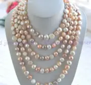 100% Natural 100in 8-9mm White Pink Purple Baroque Freshwater Pearl Necklace