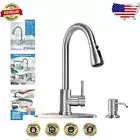 Premium RV Kitchen Faucet with Soap Dispenser & Pull Down Sprayer, Brushed Ni...