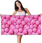 SAAKE Bright Red Tennis Balls Print Bath Towels Soft Skin Velvet Beach Towel Oversized Adults Quick Dry Lightweight