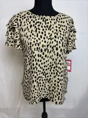 Vince Camuto Leopard Animal Print Blouse Shirt Top Khaki Haze S/S Polyester NWT