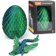 3D Printed Dragon in Easter Egg with Wings, Easter Basket Stuffers, Crystal Dragon Surprise in Eggs, Articulated Dragon, Dragon Fidget Toy, Home Office Decor Executive Desk Toy (Laser Blue)