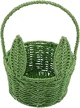 Easter Wicker Basket with Cute Bunny Ears Handwoven Rope Storage Basket for Versatile Picnic present Stylish Rattan Design Green Color for Parties