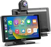 [CARPURIDE] W703 Portable Wireless Carplay & Android Auto with Dash Cam-7" HD IPS Screen, 4K Front Cam & 1080P Backup Cam, Loop Recording,Bluetooth,Mirror Link,GPS,Siri,Play Music,Dashboard Mounted