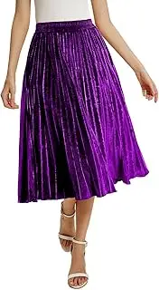 [ZHANCHTONG] Women's High Elastic Waist Velvet A Line Pleated Swing Midi Skirt