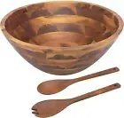 Salad Bowls, Wooden Salad Bowls Set, Large Acacia Wood Serving Bowl for Fruits,
