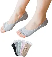 [Antcher] No Show Toe Socks for Women Low Cut Five Toe Socks Breathable Sports Running Socks with Nonslip Heel Grip, 5 Pair