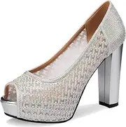 [TDD] Platform Sandals Women Peep Toe Mesh Shoes Dressy Wide Comfortable Summer Chunky High Heels Rhinestone Crystal Ladies Fashion Elegantes Slip On Wedge Stylish Thick 5 Inch Pumps