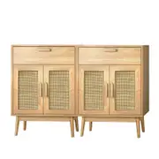 Oikiture 2x Buffet Sideboard Rattan Cabinet 2 Doors