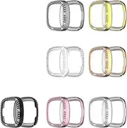 Bling Case Intended for Fitbit Sense Case Cover PC Plating Protective Frame Protective Case with Rhinestone Diamond Intended for Fitbit Sense Smartwatch (7Colors)