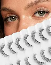 [Jiocolor] Natural False Eyelashes Wispy Lashes 3D Fluffy Lashes Natural Look Faux Mink Lashes Baby Curl Eyelashes Strip Fake Eyelash 7 Pairs 15MM