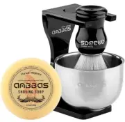 Anbbas Faux Badger Shaving Brush Set w/ 3.5oz Milk Shaving Soap & Bowl SS NEW