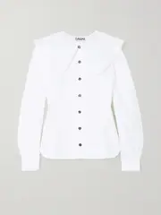 [GANNI] GANNI - + Net Sustain Ruffled Organic Cotton-poplin Blouse - White - DK36 DK 36 White