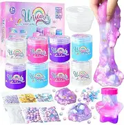 NPNE Unicorn Slime Kit for Girls DIY Slime Making Kit with Glitter Add Ins Foam Jelly Cubes Slime Christmas Birthday Party Favors Present Crafts Stress Relief Toys for Kids Age 8-12