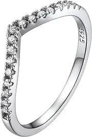 [PROSILVER] Gemstone Wishbone Ring S925 Sterling Silver, Stackable Rings Jewellery, Ring Size 4-12, Come with Gift Box