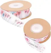 Beaupretty 2pcs Flamingo Printed Ribbon for Mother's Day Birthday Party Supplies Heart Packaging Ribbon for Crafting Festive Decorations Unique Design