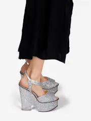 Silver Glitter Platform Heels