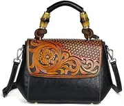 [Generic] Genuine Leather Designer Bag, Handmade Genuine Leather Bag, Hand Carved Leather Women Purse, Her (Black)