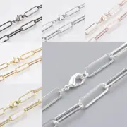 1x Brass Flat Ova Paperclip Chain Necklace Making with Lobster Claw Clasps 19.6"
