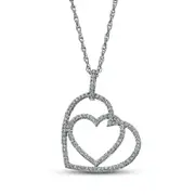 0.25 CT. T.W. Natural Diamond Interlocking Offset Hearts Pendant in 10K White Gold