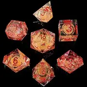 Fugacity DND Dice Set, Liquid Core Handmade Sharp Edge 7 Piece Resin Dice-Dungeons and Dragons Polyhedral Dice Set, D&D Dice Set with Gift Dice Case for RPG MTG Table Games(Orange Sand & Red)