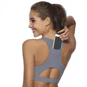 Nevenka Sports Bra with Back Pocket Medium Support Breathable Underwear-Grey