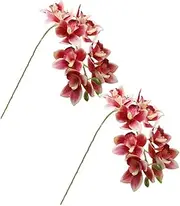 XZJMY Artificial Orchid Flowers 3D Faux Cymbidium Flowers 10 Heads Silk Artificial Flowers Outdoor Fake Flowers Green Shrubs Plants for Wedding Home Decoration Festive Furnishing (2PCS,Dark Pink)