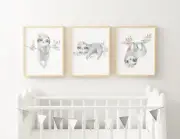 set of 3 Sloth Nursery Art Prints
