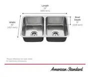 American Standard Danville Undermount 32 X 18 Double Bowl Stainless Steel Sink