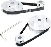 Lokkr 2PCS 6.35mm Bore 20&60 2GT Synchronous Wheel Set Teeth Aluminum Timing Pulley + Closed Loop Rubber Length 200mm Width 6mm Belt x2 and a M4 Allen Wrench, for 3D Printer, CNC Machine, Power Supply