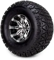 Golf Cart Wheels and Tires Combo - 10" Tempest Machined Black - Set of 4