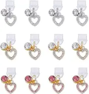 3 Colours Pack of 12 Mobile Phone Dust Plug Hanger 25 mm Dustproof Plug with Heart Pendants Type C Dust Plug Charm Connection Cover Cap for Mobile Phone Tablet Headphones Charging Port Dust