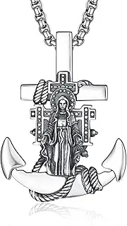 'ADMETUS 925 Sterling Silver Patron Saint Necklace | Amulet Necklace Cross Jewelry for Men with 2.5mm 22''+2'' Rolo Chain'