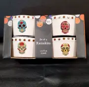 Set of 4 Global Design Connections Sugar Skull Oven Safe Ramekins