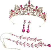 [SAFIGLE] Set Wedding Headdress Three Piece Set Christmas Accessories Christmas Necklace Christmas Costumes Christmas Jewelry Gold Filled Earrings Pink Crown Purple and Gold Tiara Alloy