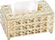 Crystal Tissue Box Cover, Creative Light Luxury Holder Cotton Box Case, Facial Paper Organizer, for Bathroom Dresser Night Stand Desk Table Office Home Decor, Gold