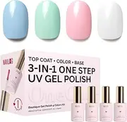 NAILOG Gel Nail Polish Set - 4 Colors Top Coat Color Gel Base 3-In-1 Soak Off UV Gel Polish Kit for Home DIY & Birthday Gifts for Women, Pastel Paradise