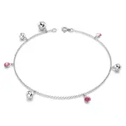 Solid 925 Sterling Silver CZ Charm Anklet 26cm