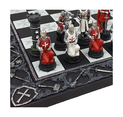 HPL Medieval Times Crusades Red and White Armored Maltese Knights Chess Set w...
