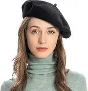 [ZLYC] Wool French Beret Hat Solid Color Beret Cap for Women Girls (Black)